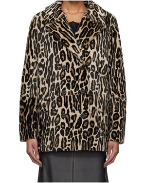 RE/DONE Leopard Shearling Peacoat - Black