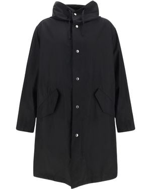 Jil Sander Logo Printed Drawstring Hooded Parka - Black