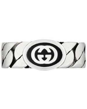 Gucci Slvr Blk Enml Intrlckng G Chain R - White