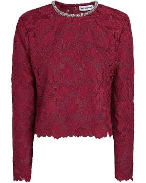 Self-Portrait Crystal-Embellished Guipure Lace Top - Red