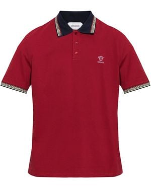 Versace Greca-Trim Embroidered Polo Shirt