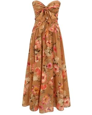 Zimmermann Mahon Tie Front Midi Dress - Brown