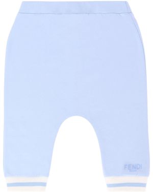Fendi Embroidered-Cuff Cotton Pants - Blue