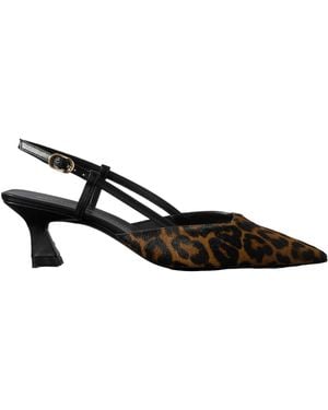 Stuart Weitzman Leather-Trimmed Leopard-Print Calf Hair Slingback Pumps - Black