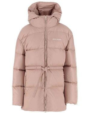 Palm Angels Logo Embroidered Down Jacket - Pink