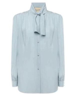 Valentino Tie-Collar Button-Up Shirt - Blue