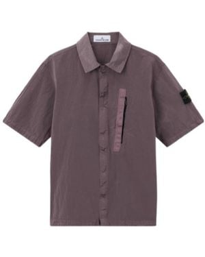 Stone Island Logo Patch Short Sleeve Shirt - Purple