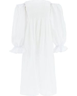 Sleeper Atlanta Off-The-Shoulder Shirred Linen Midi Dress - White