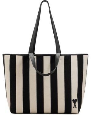 Ami Paris Ami Ami De Coeur Striped Tote Bag - Black