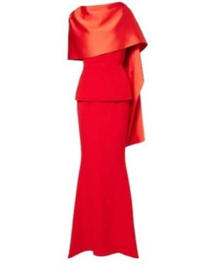 Safiyaa Evangelina Caped Crepe Gown - Red