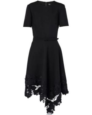 Oscar de la Renta Asymmetric Wool-Blend Midi Dress - Black