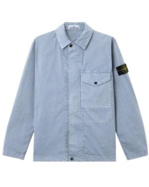 Stone Island Logo Patch Long Sleeved Shirt Jacket - Blue