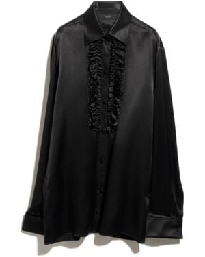 Gucci Silk Satin Shirt With Rouches - Black