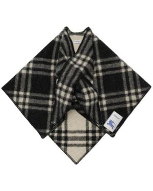 Burberry Check Wool Scarf Capelet - Black
