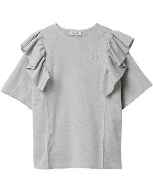 Miu Miu Ruffled Crewneck Dress - Grey