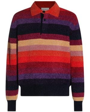 Drole de Monsieur Drôle De Monsieur Horse Patch Chenille Striped Long Sleeve Polo Shirt - Red