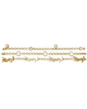 Saint Laurent Cassandre Logo Plaque Bracelet - Natural