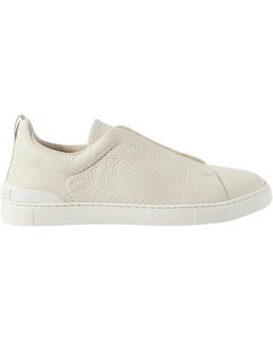 ZEGNA Triple Stitch Grained Leather Trainers - Natural