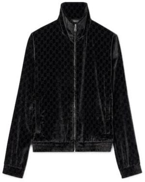Gucci Gg Stretch Velvet Devoré Zipped Jacket - Black