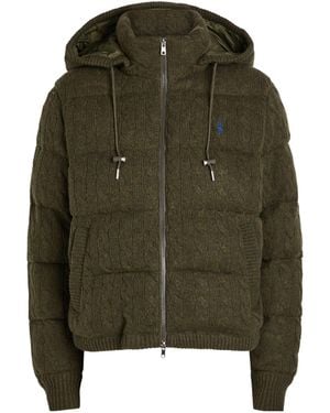 Polo Ralph Lauren Cable Knit Hooded Puffer Jacket - Green