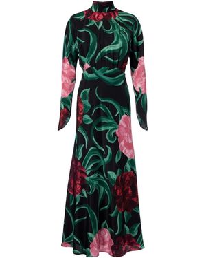 La DoubleJ Gilda Floral Silk Midi Dress - Green