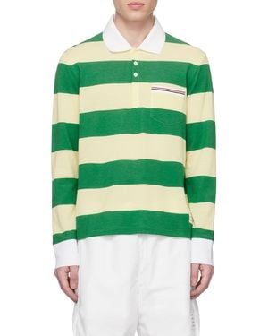 Thom Browne Striped Piqué Polo Shirt - Green