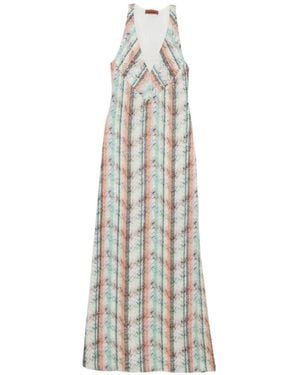 Missoni Striped-Pattern V-Neck Maxi Dress - White