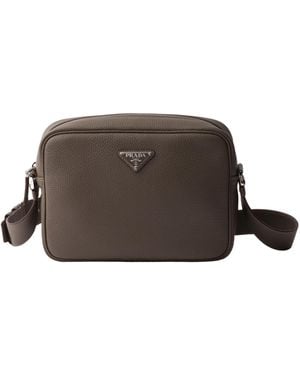 Prada Textured Leather Crossbody Bag - Brown