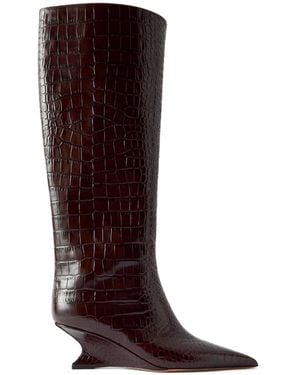 Paris Texas Croc-Effect Leather Knee Boots - Brown