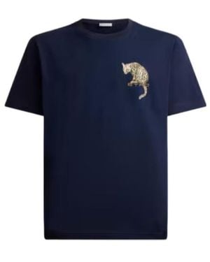 Etro Cotton T-Shirt With Leopard Print And Embroidery - Blue