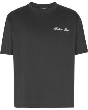 Balmain Logo Embroidered Crewneck T-Shirt - Black