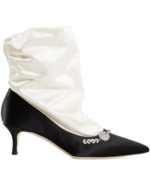 Manolo Blahnik Satin Decorative High Heels - White