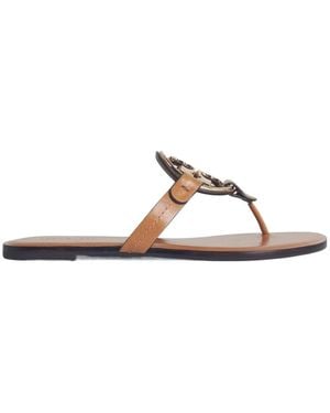 Tory Burch Miller Logo Plaque Sandals - Brown