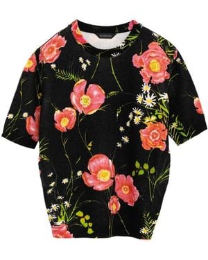 Balenciaga Floral-Print Knitted Top - Black