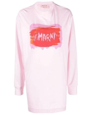 Marni Logo-Print Long-Sleeved Top - Pink