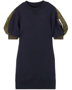 Sacai Puff-Sleeved Jersey Minidress - Blue