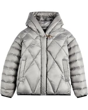 Fay Argyle Quilted Hooded Jacket - Grey