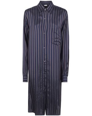 Dries Van Noten Long-Sleeved Striped Shirt Dress - Blue