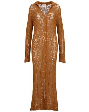 Semicouture Button Long-Sleeved Dress - Brown