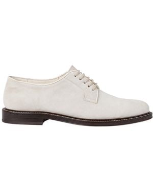 Brunello Cucinelli Lace-Up Suede Derby Shoes - White
