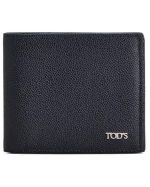 Tod's Logo-Plaque Pebbled-Leather Wallet - Blue
