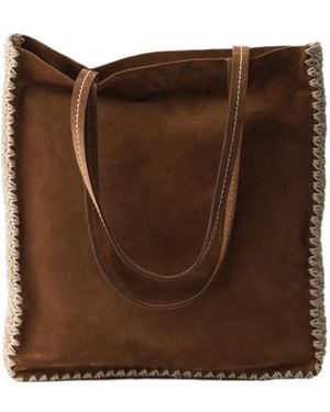 Prada Large Suede And Crochet Tote Bag - Brown