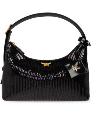 MCM Sequined Shoulder Bag - Black