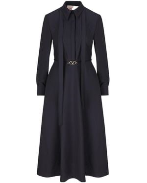 Valentino Logo Plaque Long-Sleeved Dress - Blue