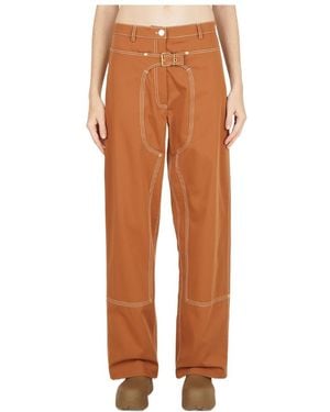 Stella McCartney High Waist Buckle Detailed Straight Leg Trousers - Orange