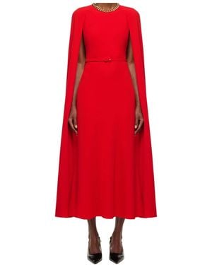 Roland Mouret Light Cady Belted Cape Dress - Red