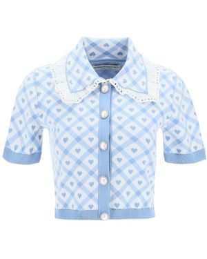 Alessandra Rich Jacquard-Motif Cropped Cardigan - Blue