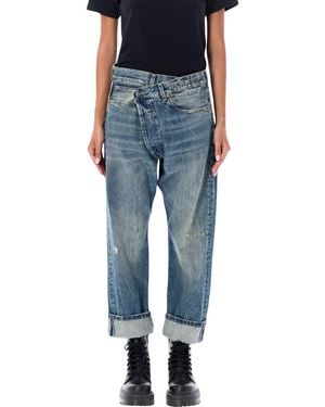 R13 Crossover Waist Distressed Jeans - Blue