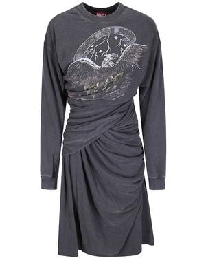 DIESEL D-Nency Draped Graphic Dress - Gray