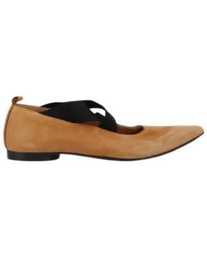 Uma Wang Crossover-Strap Ballet Flats - Brown